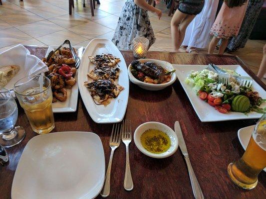 Calamari, flat bread, bison sausage and an amazing California crab Cobb salad.