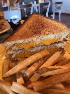 Kids grilled cheese sandwich with fries.