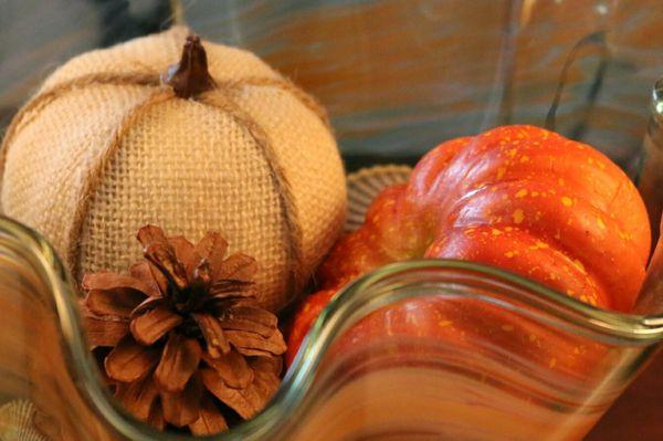 Picked up a box of fall items to fill a bowl. Adding some fall decor round the house.