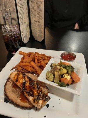 Cedar Cedar Plank Salmon and Diet Pepsi