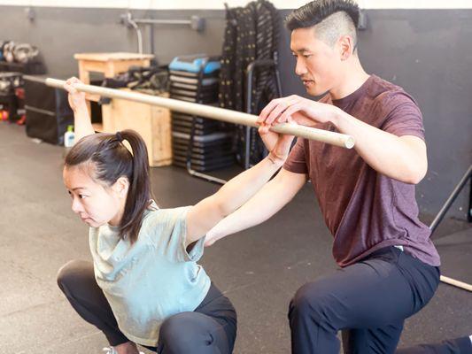 Shoulder mobility training during physical therapy session