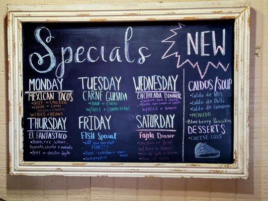 Daily specials menu