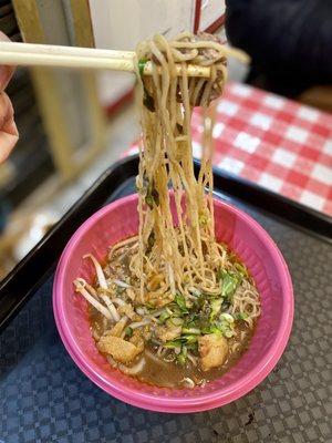 Thai Boat Noodles with Egg Noodles.