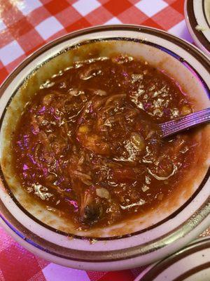 Brunswick Stew with very little meat, a lot of bbq sauce and very little else.