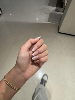 chrome French tip nails with acrylic