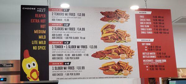 Dave's Hot Chicken menu, December 2022