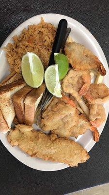 Fish and jumbo shrimp platter