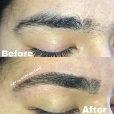 Before and after thick brow clean up