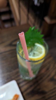 Highball drink with cute heart shaped straw!