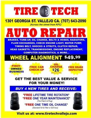 At Tire Tech and Auto Repair Vallejo, We Take Care of Our Customer Like Our Next Door Neighbor