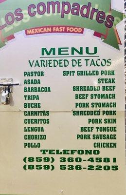 Taco Menu