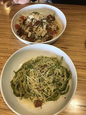 I got the Zucchini Pesto. My friend got the Alfredo Montamore. Very good. Both are smalls.