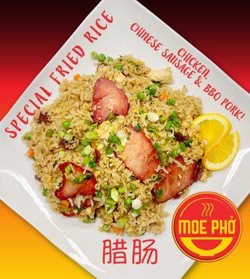 Special Fried Rice with Chicken, BBQ Pork and Chinese Sausage.