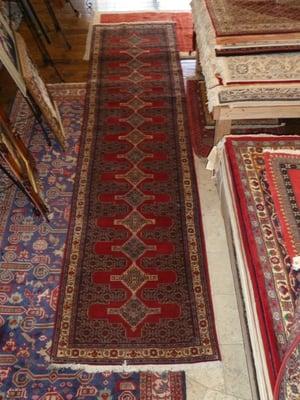 Handmade Persian Bijar Medallion Rug Hand Spun Natural Wool Natural Dyes 150 KPSI Fine Wool On Cotton Runner 12.7 x 3.0