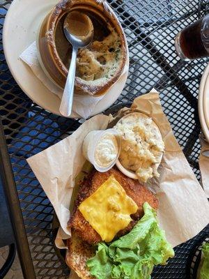 Fishwhich with garlic smashed potatoes and French onion soup (half eaten!) ;)