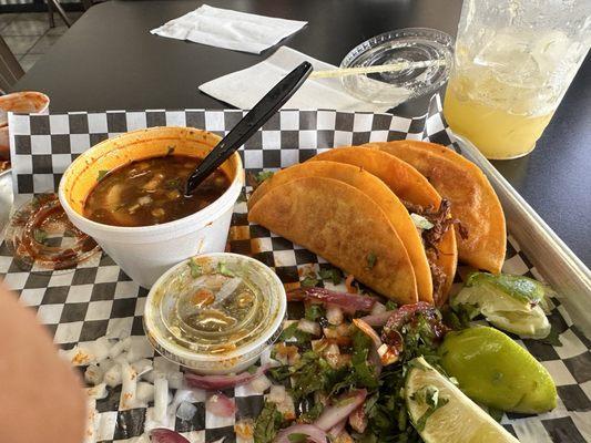 Three 3 Piece Tacos Dorados agua de piña