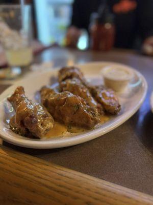 Wings with "Magic Mustard" sauce - it's an amazing sauce! Not on the menu but ask