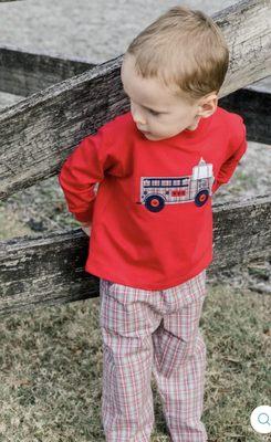 Bailey Boys fire truck plaid pant set!