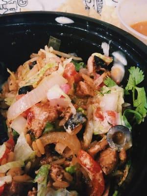 Chicken bowl with rice, beans and fixins!