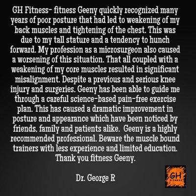 Testimony of GH Fitness client