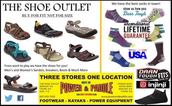 A full line of supportive shoes, boots and sneakers available in our Shoe Outlet. We specialize in Custom Fitting, carry large sizes&small