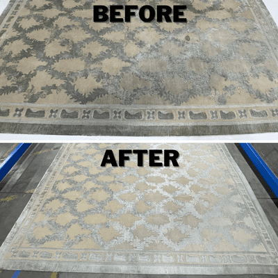 Cleaning of a 8x10 Tibetan wool and silk rug with heavy traffic lane.