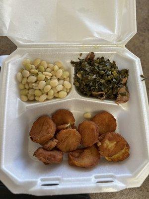 Veggie Plate: butter peas, collards, fried squash