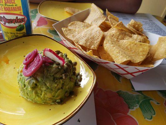 Fresh guacamole and piping hot fresh chips