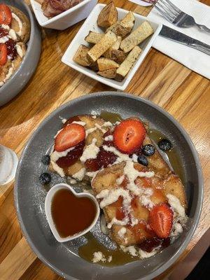 Stuffed French toast with a side of home fries