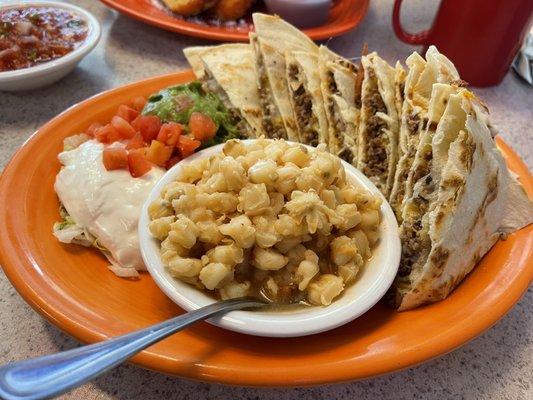 Ground Beef Quesadillas and Posole