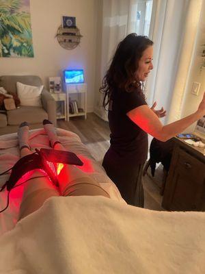 Selene is using red light therapy where there is pain