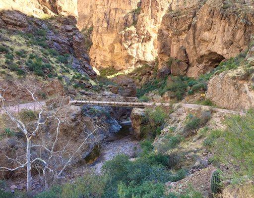 Bridge over Fish Creek with caves to the right