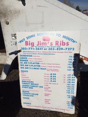 Big Jim's Menu