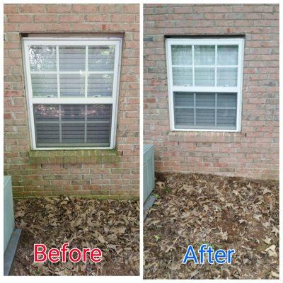 House wash in Newnan, GA to remove mildew from brick. No high pressure washing used