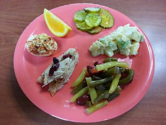 (Pickles - 5 Stars) (Egg Salad - 3 Stars) (Bean Mix - 4 Stars) (Chicken with Cranberries - 3 Stars) (Deviled Eggs - 3 Stars)