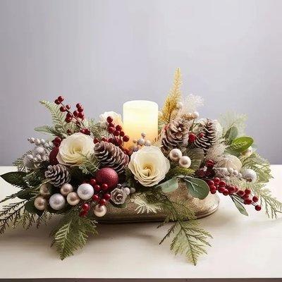 Ornament and Evergreen Centerpiece