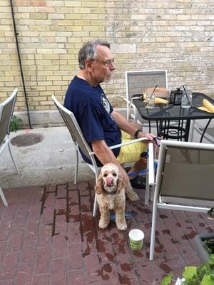 Gary and Charlie at the Meli bar. They brought water for Charlie, too.