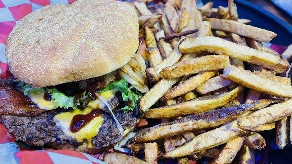 Hungry Moose Burger with homemade fries $10.25