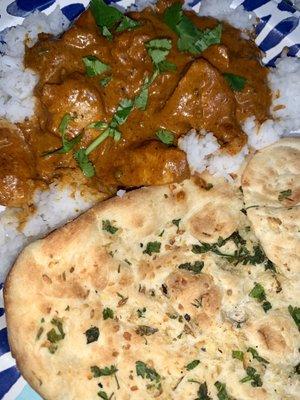 First time making chicken tikka masala! Used the ingredients bought at this store! Garlic naan from frozen section!