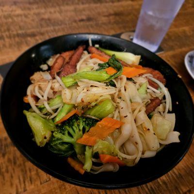 Drunken Noodles. Drunk. Confessional. Witty. The perfect dinner date. (Those aren't someone's pinkies in the back. It's "chicken.")