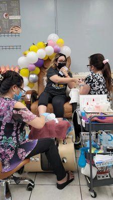 Balloon arch, and mani pedi for my friends engagement which was tangled themed.