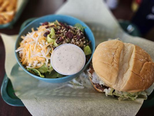 Teriyaki burger and salad. Yum!!