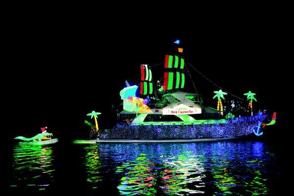 Decorated boat in the holiday parade