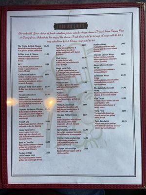 Foxy's menu as of 3/6/23 at new location across from Beachfront inn at the port.