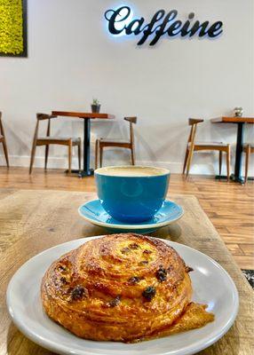 Pan de raisin and creme brulee latte