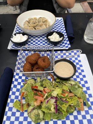 Falafel and pelmeni.