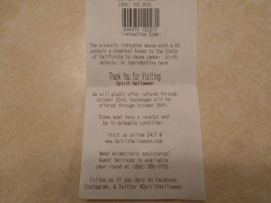 If you notice, Spirit's receipt doesn't read, or request for a return/refund to accompany an I.D per the consumer.