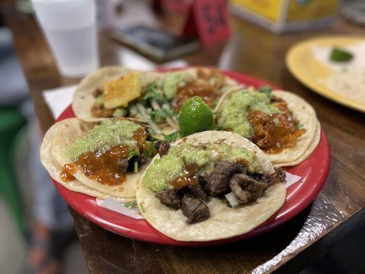 Carne Asada and Pollo Adaso tacos