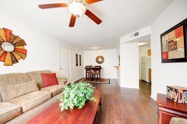 Living room area at the Woodrun Village apartments in Yukon, Oklahoma.