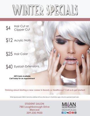 Winter Specials are here! Valid 12/01/22 - 2/28/23.